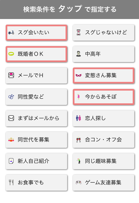 目的別の検索画面