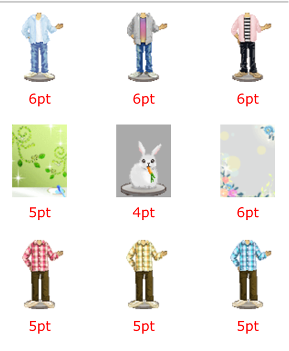 アバターアイテム一覧