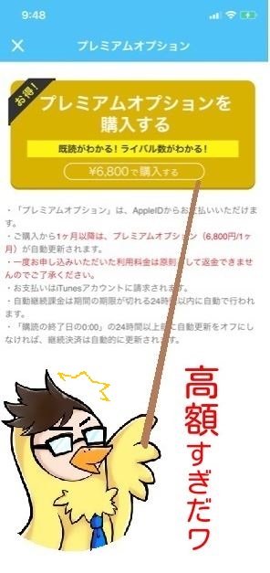 プレミアムオプション購入画面