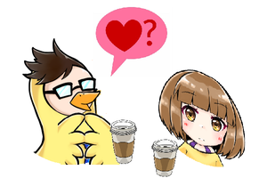 恋愛ネタトーク中イメージの鳥キャラと女の子イラスト