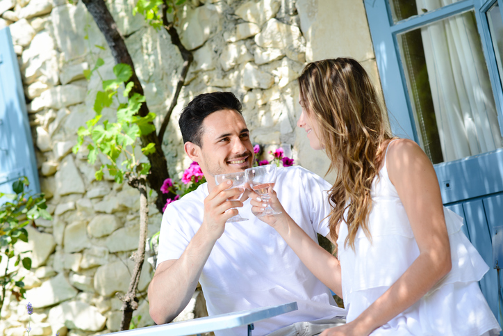 happy young couple in summer vacations holiday in the countryside