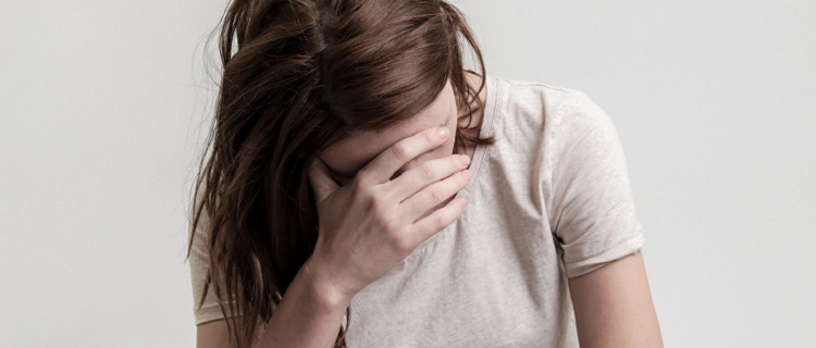 Portrait of lonley depressed woman, quiet anxiety concept