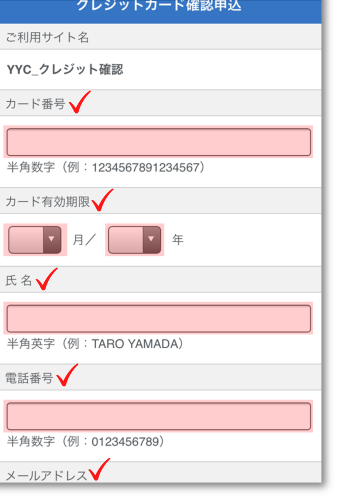 YYCクレカ入力画面