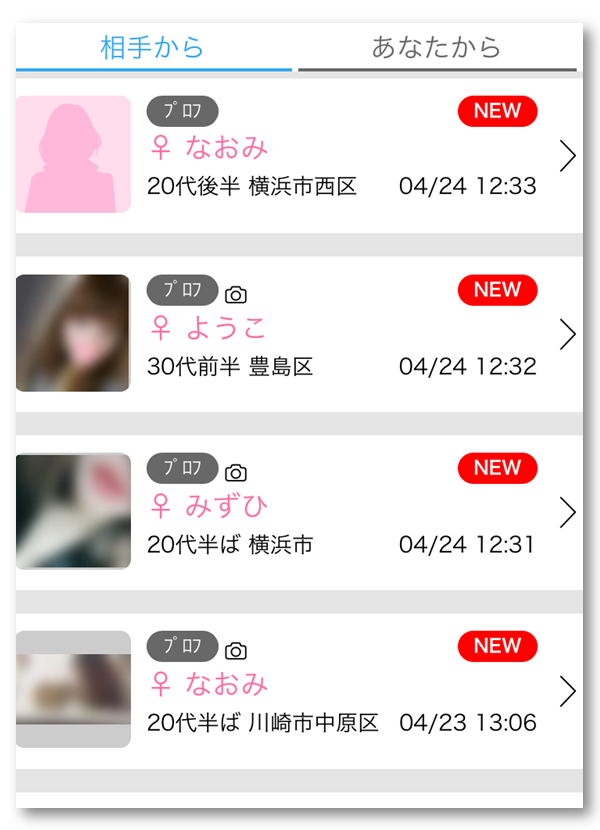 足あとを付けていった女性のデータ一覧